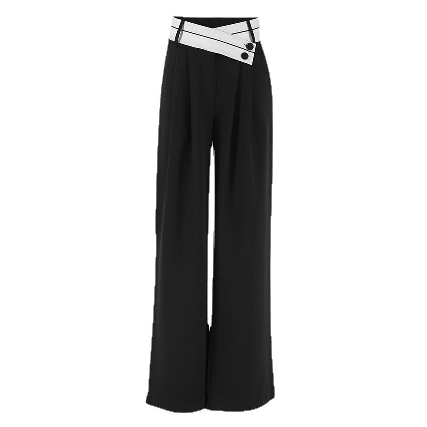 Casual Wide Leg Splicing Black Suit Pants Wholesale Womens Clothing