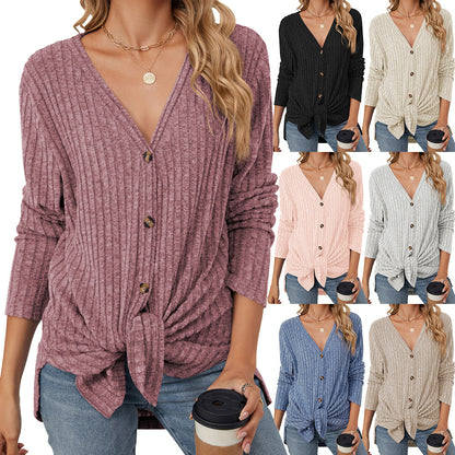 Solid Color Long Sleeve Button Cardigan Knitted Brushed Sweaters Fall Wholesale Womens Clothing N3824072900056