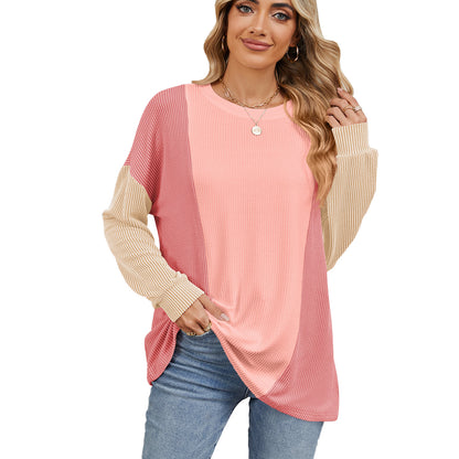 Round Neck Splicing Color Loose Pullover Long Sleeve Sweater Wholesale Womens Clothing N3824091200022