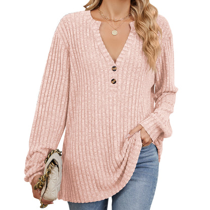 Solid Color Brushed Button Loose Long Sleeve Sweater Fall Wholesale Womens Clothing N3824072900058