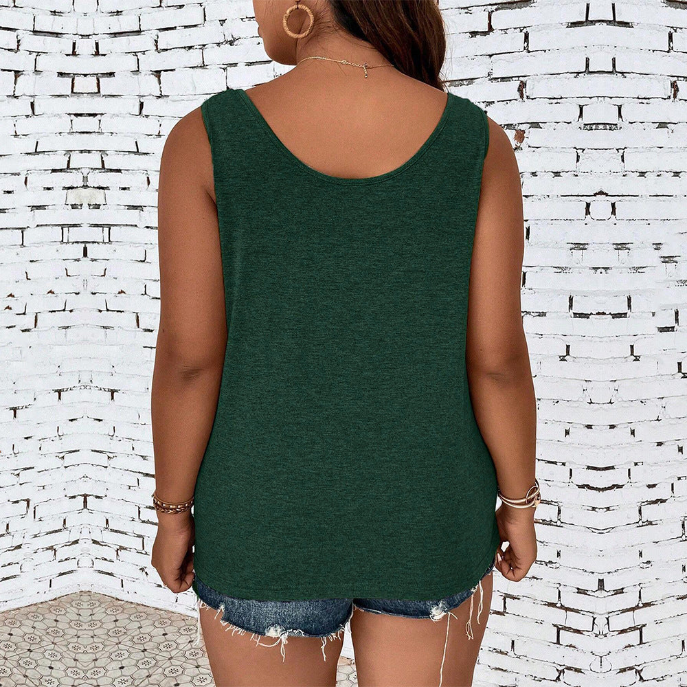 Wholesale Women Plus Size Clothing Casual U-Neck Sleeveless Solid Color Tank Tops