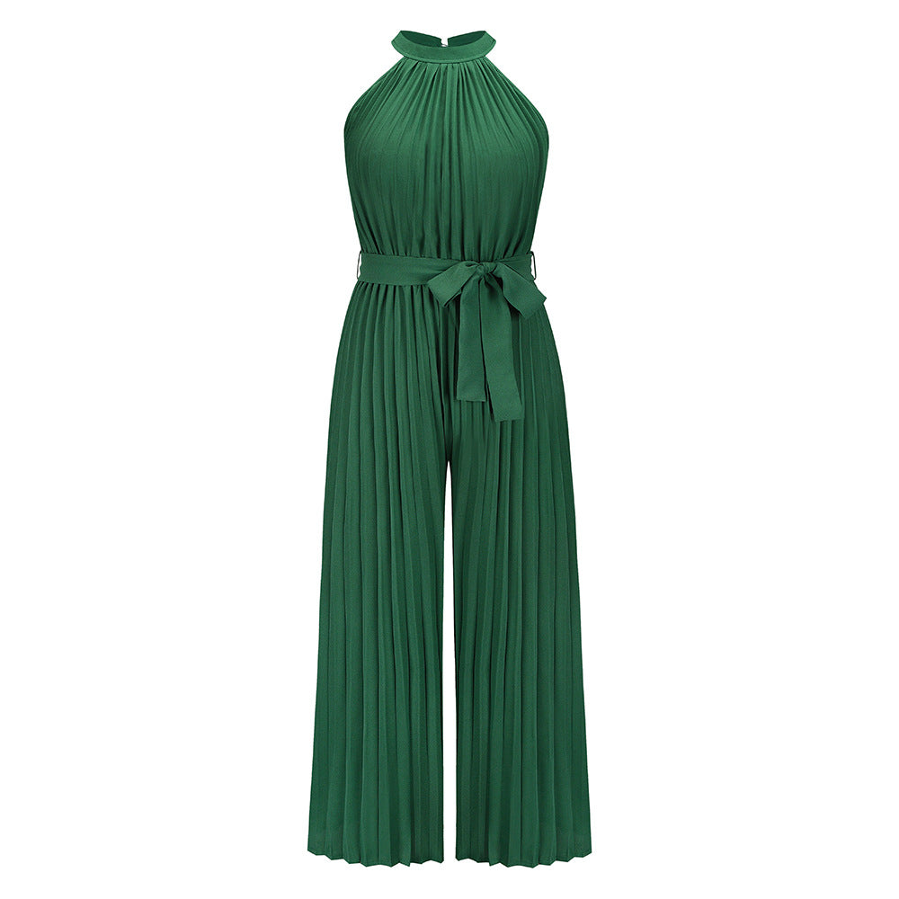 Sexy Halter Sleeveless Pleated Jumpsuit Wholesale Womens Clothing N3824062100017