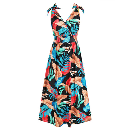 Printed V-Neck Beach Maxi Dresses Wholesale Womens Clothing N3824062100019