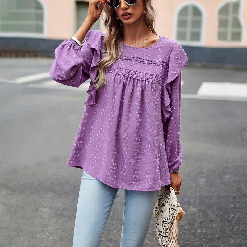 Round Neck All-Match Solid Color Casual Long-Sleeved Top Wholesale Women'S Top