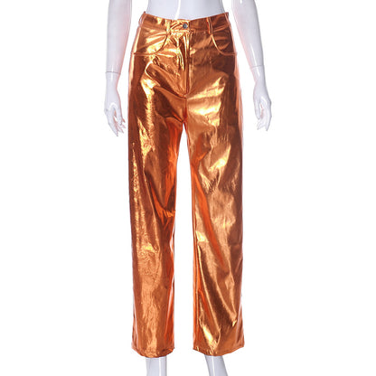 Fashion High-Waisted PU Leather Pants Female Candy-Colored Pants Wholesale Womens Clothing