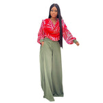Designed Lantern Sleeve Shirt And Wide-Leg Trousers Wholesale Womens 2 Piece Sets N3823100900063