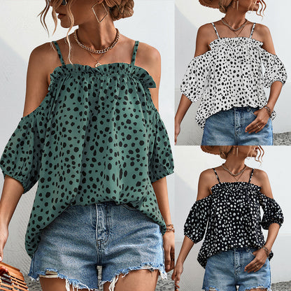 Halter Strapless Ruffle Dot Polka Dot Tops Wholesale Womens Clothing N3824050700104