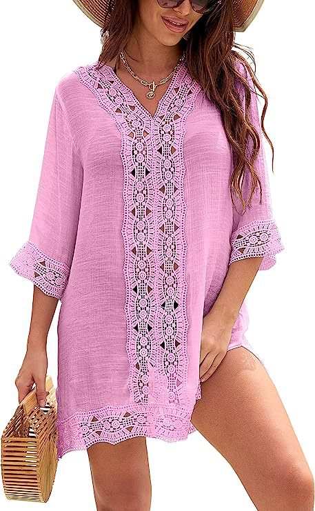 Casual V-Neck Lace Sunscreen Cover-Up Beach Shirts Dress Wholesale Womens Dresses N3823100900021