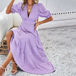 Solid Color V Neck Waist Dress Wholesale Womens Clothing N3823122900118