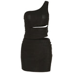 Sexy Solid Color Navel-Grazing One-Shoulder Tank Top And Wrap-Around Bustier Skirt Set Wholesale Women'S 2 Piece Sets