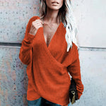 Cross V-Neck Loose Irregular Pullover Knitted Sweater Wholesale Women'S Top