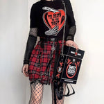 Fashion Splicing Red Plaid Dark Black Department Zipper Suspenders Short Skirt Wholesale Skirts