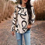 Fashion Printed Pleated Round Neck Long Sleeve Top Wholesale Womens Tops