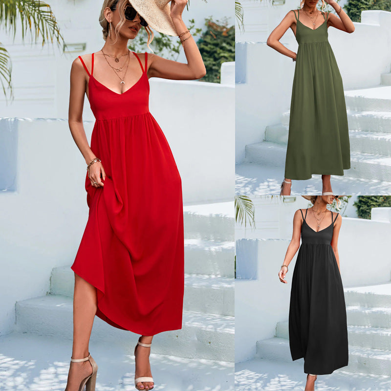 Sexy V Neck Backless Halter Dresses Beach Wholesale Womens Clothing N3824042900064