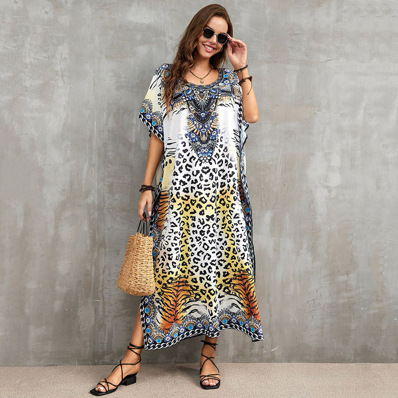 Vacation Positioning Printed Bikini Robe Cover-Up Wholesale Dresses
