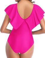 Low-Cut Triangle Solid Ruffle One-Piece Swimsuit Wholesale Women'S Clothing