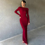 Pleated V-Neck Solid Color Long-Sleeved Party Dress Wholesale Dresses