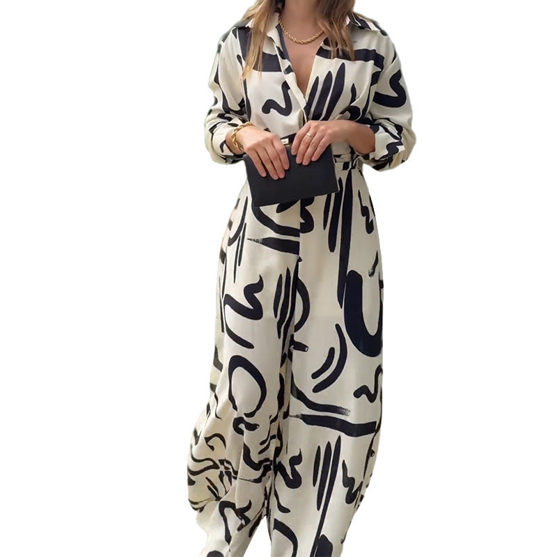 Fashion Casual Printed Lapel Long Sleeve Jumpsuit Wholesale Womens Clothing N3824090300006