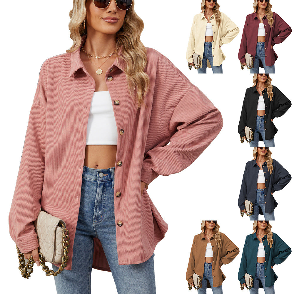 Solid Color Lapel Button Long Sleeve Loose Shirts Wholesale Womens Clothing N3824082300059