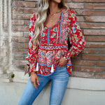 Bohemian Casual Floral Print Long Sleeve Shirt Wholesale Womens Tops