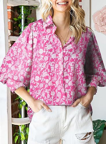 Long-Sleeved Printed Blouses With Lapel And Lantern Sleeves Wholesale Womens Tops N3824091200175