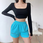Casual Blue Letter Print Sports Shorts Wholesale Womens Clothing