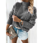 Casual Solid Color High Neck Pullover Twist Long Sleeve Sweater Wholesale Womens Tops