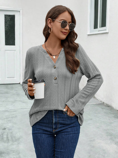 Button-Knit Sweater Long Sleeve Textured Tops Wholesale Womens Clothing N3824062800051