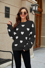 Casual Valentine'S Day Heart Print Long Sleeve Pullover Knit Sweater Wholesale Womens Tops