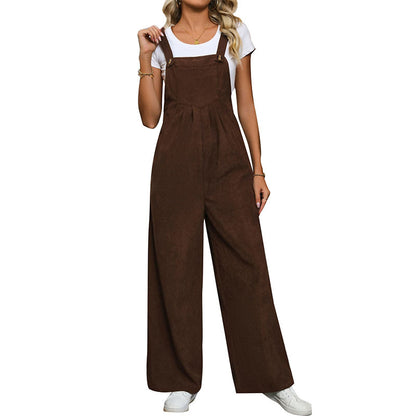 Solid Color Corduroy Overalls Jumpsuit Wholesale Womens Clothing N3824062800011