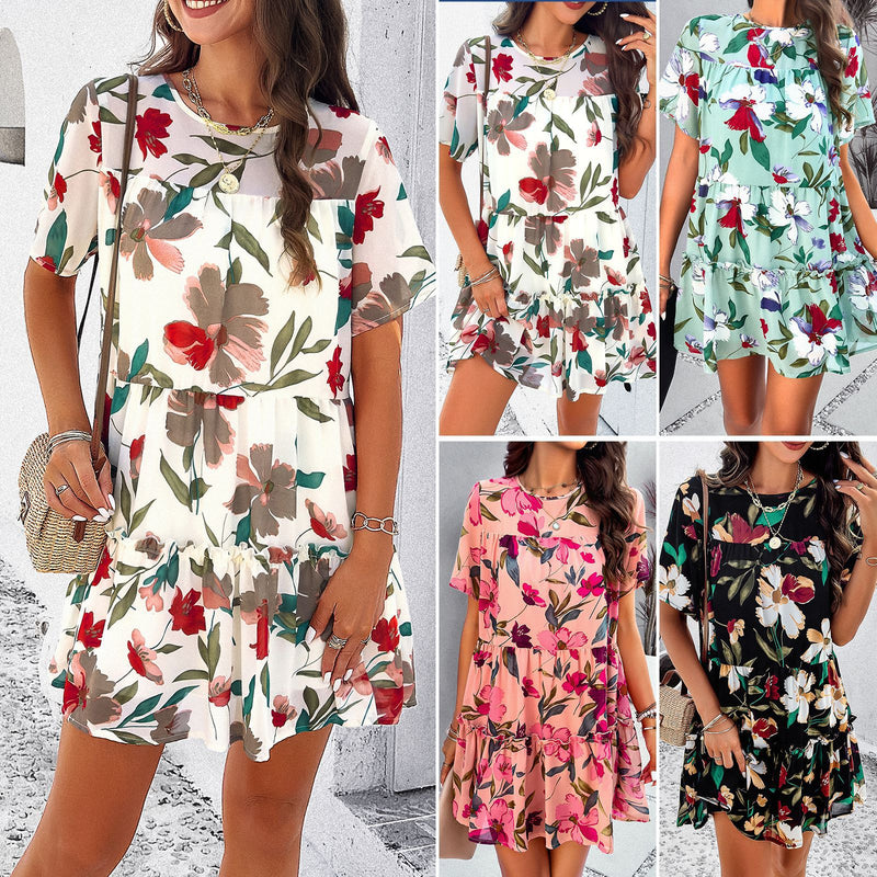 Women's Casual Resort Printed Short Sleeve Dresses Wholesale Womens Clothing N3823122900113
