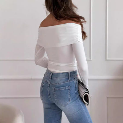 Round Neck Slim Long Sleeve Knit Top Sexy Fashion Strapless Tee Wholesale Womens Clothing N3824091200010