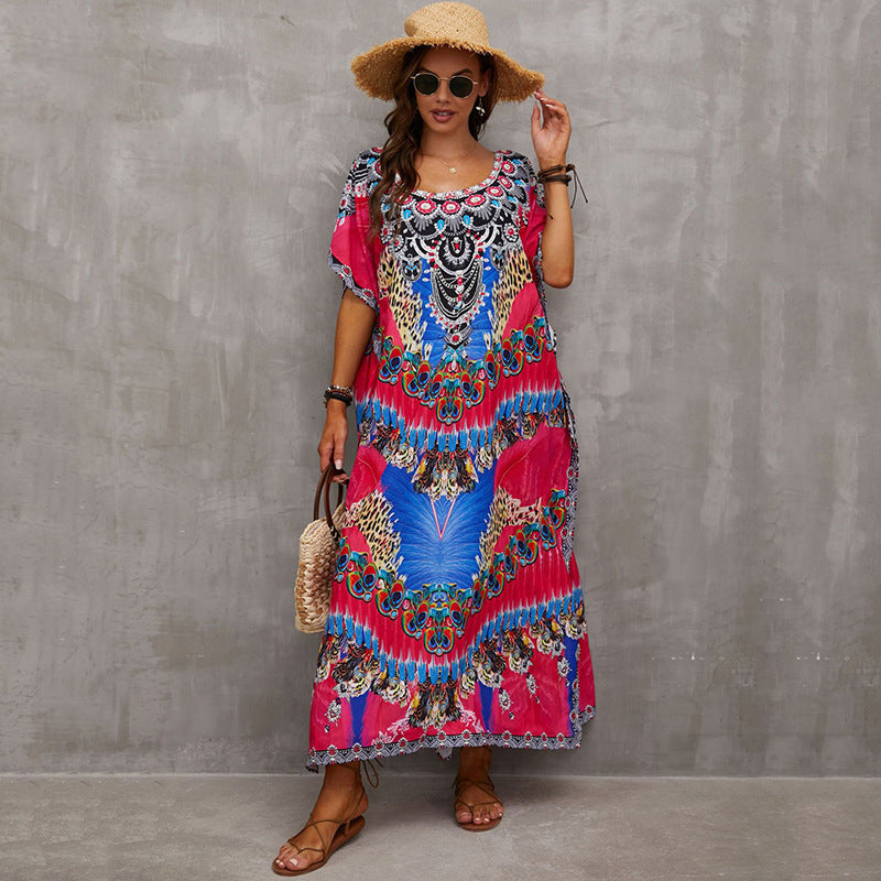 Vacation Positioning Printed Bikini Robe Cover-Up Wholesale Dresses