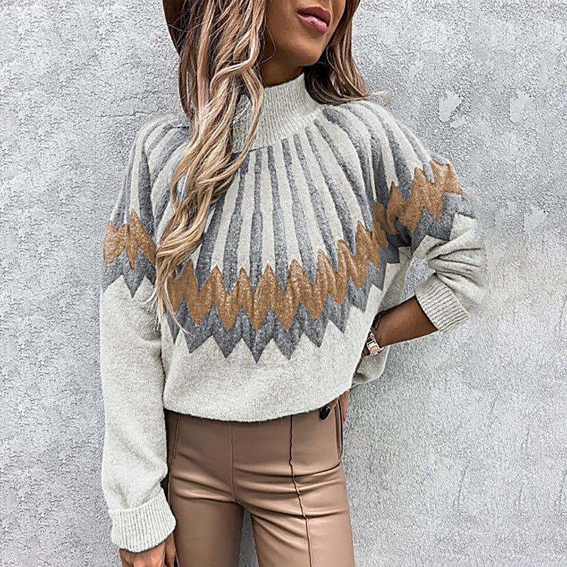 Knit Print Turtleneck Pullover Long Sleeve Sweater Wholesale Women'S Top