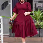 Pleated Puff Sleeve Plus Size Dress Wholesale Womens Clothing N3823112300143