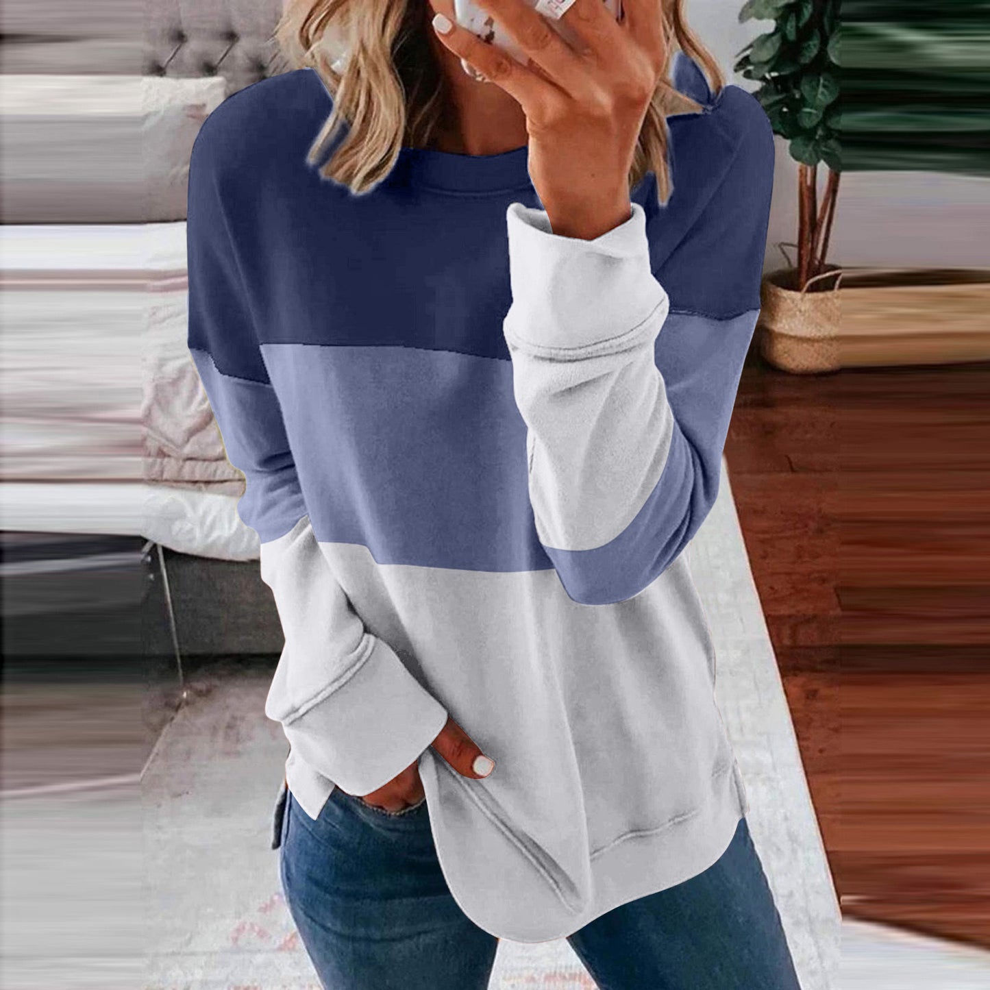 Patchwork Clash Top Drop Shoulder Long Sleeve Casual Pullover Sweatshirt Wholesale Womens Tops N3824091200004