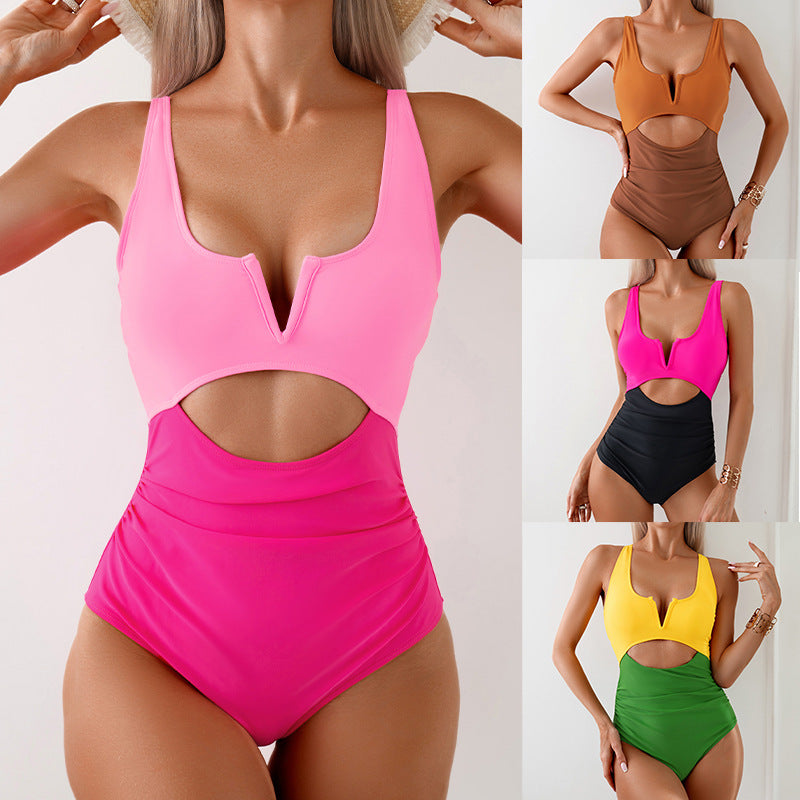 Color Block One Piece Swimsuit Wholesale Womens Clothing N3824052500012