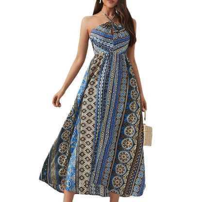 Bohemian Print Strapless Halter Neck Slim Fit Dresses Wholesale Dresses