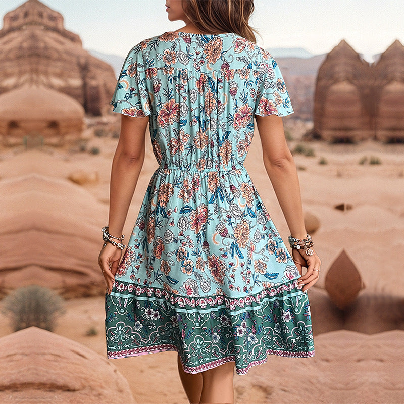 Women's V Neck Floral Boho Dress Wholesale Womens Clothing N3824022600096