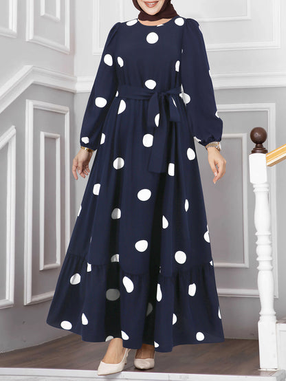 Polka Dot Slim Long Sleeve Maxi Dresses Spring Fall Wholesale Womens Clothing N3824072000242