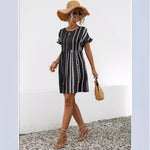 Striped Ruffle Sleeve Round Neck Dresses Wholesale Womens Clothing N3824042900056