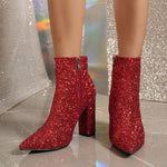 Sequin Pointed Toe Block Heel Women's Fashion Boots Wholesale N3824010400001