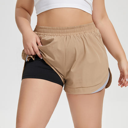 Wholesale Plus Size Womens Clothing High Waist Anti-Slip Pocket Sports Shorts