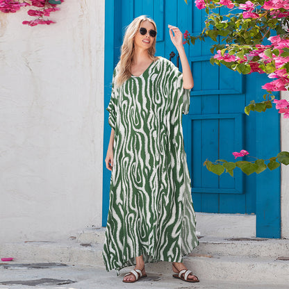 Printed Beach Cover Up Bohemian Dress Wholesale Plus Size Womens Clothing N3823112200052