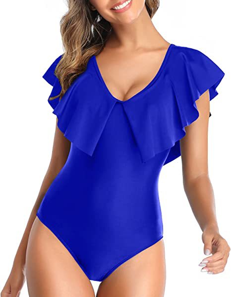 Low-Cut Triangle Solid Ruffle One-Piece Swimsuit Wholesale Women'S Clothing