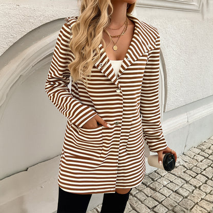 Striped Cardigan Hooded Knitted Long Sleeve Jackets Wholesale Womens Clothing N3824082000002