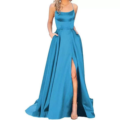 Evening Gown Solid Color Slit Cami Dresses Wholesale Womens Clothing N3823111600012