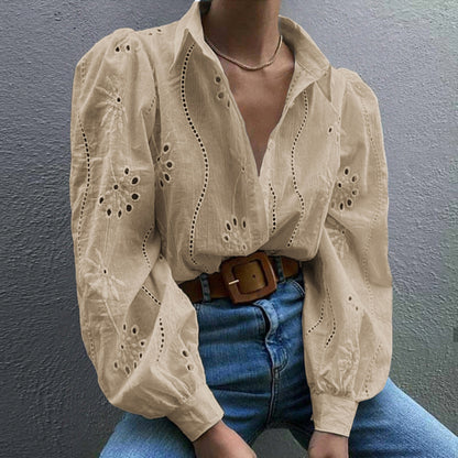 Loose Fashion Hollow Blouses Puff Sleeve Cardigan Tops Wholesale Womens Clothing N3824111300002