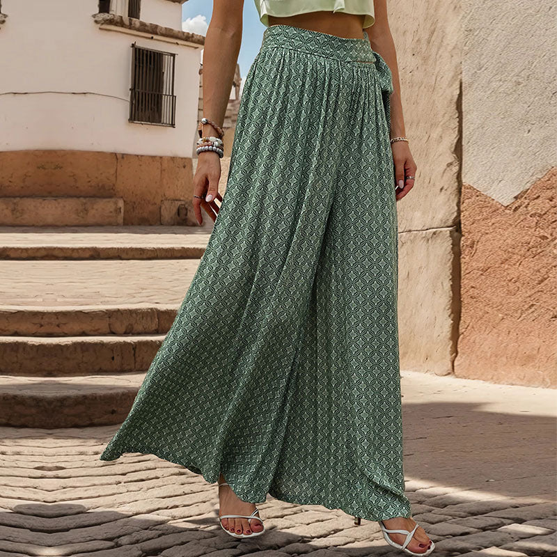 Ethnic Print Flared Wide Leg Pants Wholesale Womens Clothing N3824050700009