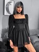 Sweet Punk Style Solid Color Long Sleeve Square Neck Dress Wholesale Dresses